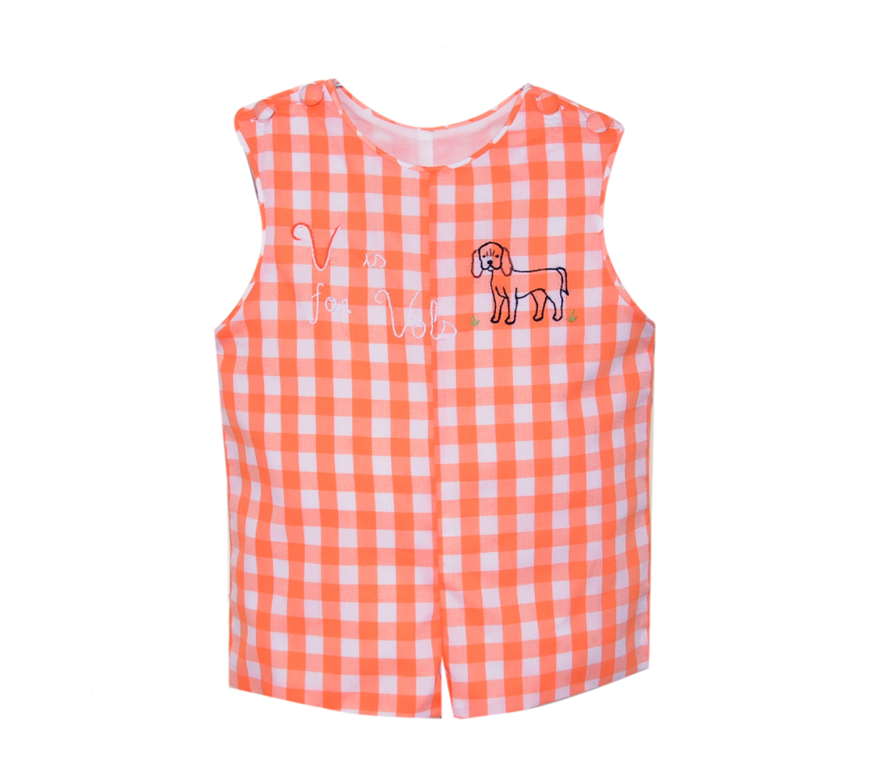 Remember Nguyen - Orange and White Gingham Shortall 'V is for Vols' Embroidery
