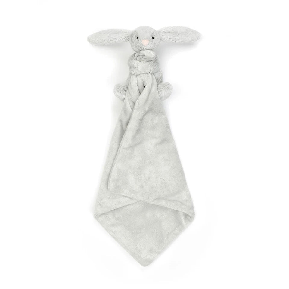Jellycat Bashful Grey Bunny Soother with soft plush fur and floppy ears, ideal for comforting young children.