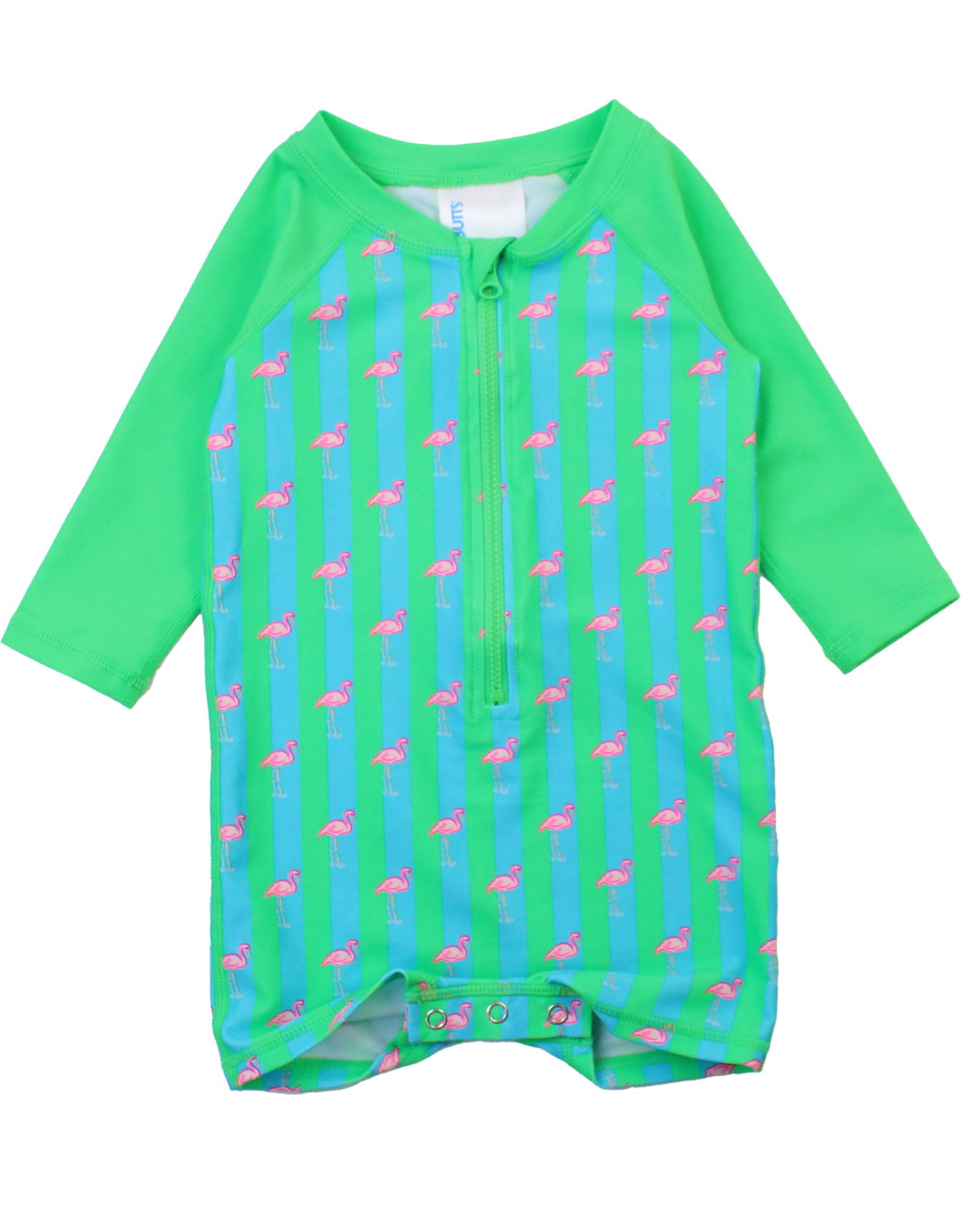 Ruffle Butts - Boys Long Sleeve One Piece Rash Guard Neon Flamingo Stripe