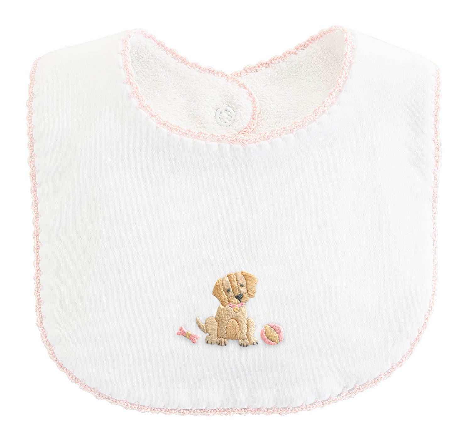 Baby Club Chic - Good Puppy - Girl Bib w/ Crochet Trim