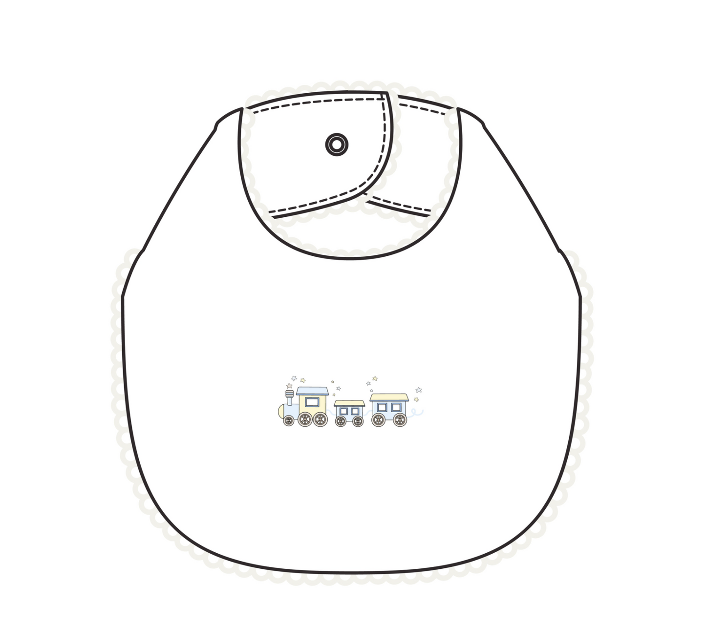 Baby Club Chic - Little Train Bib w/ Crochet Trim White