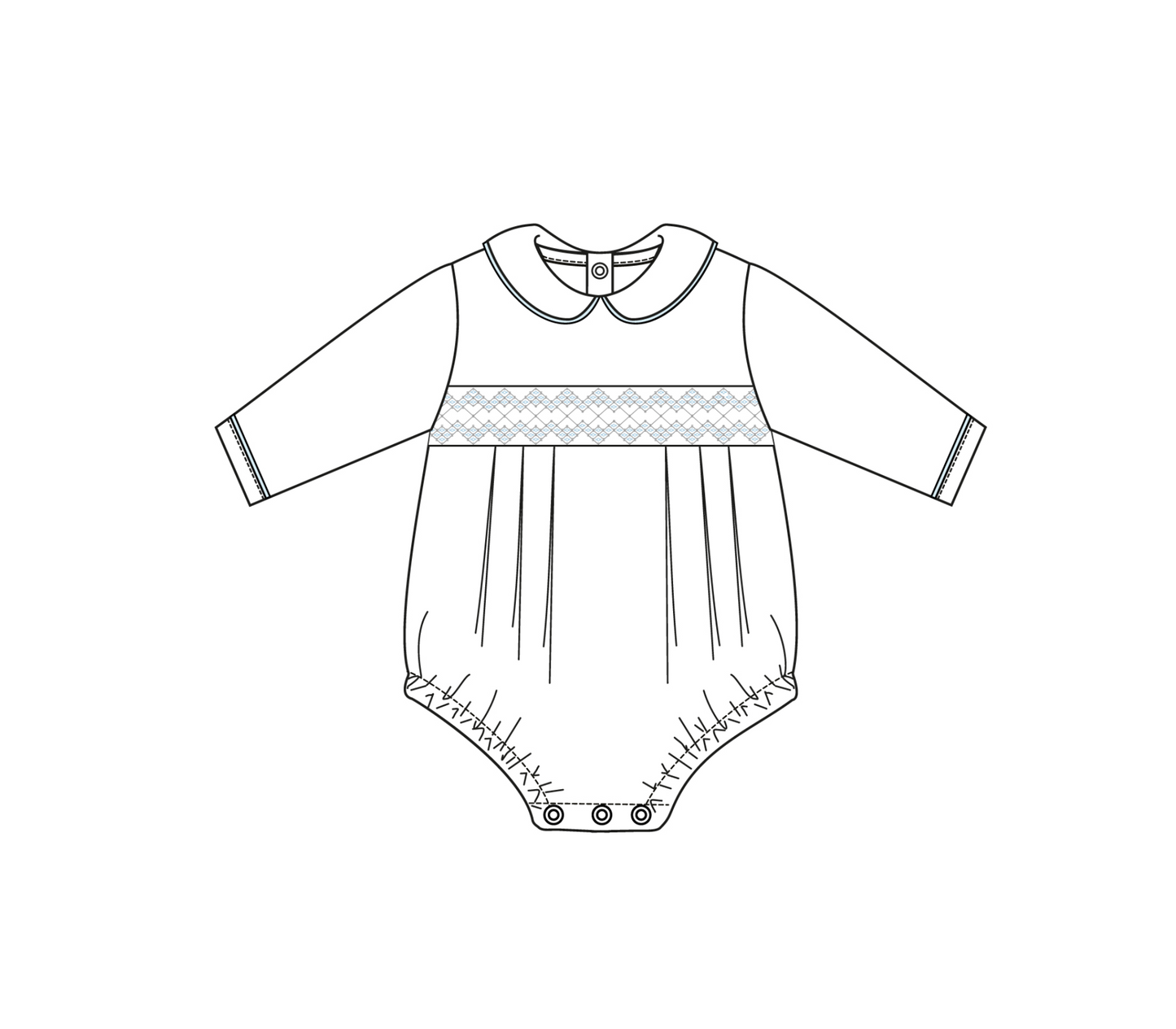 Baby Club Chic - White Collared LS Smocked Bubble