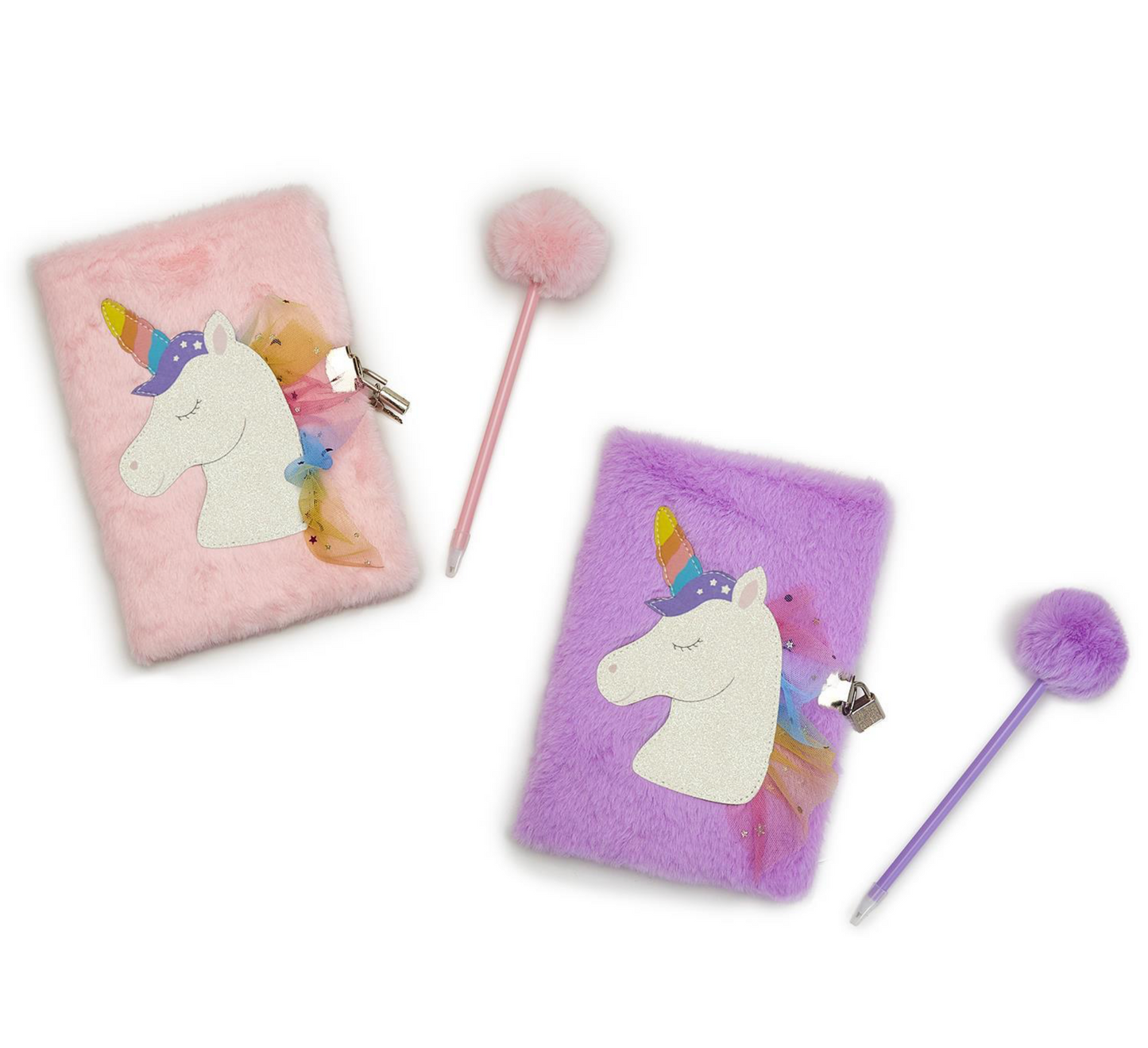 Cupcakes and Cartwheels - Glitter Unicorn Journal with Lock and Pom Pom Pen