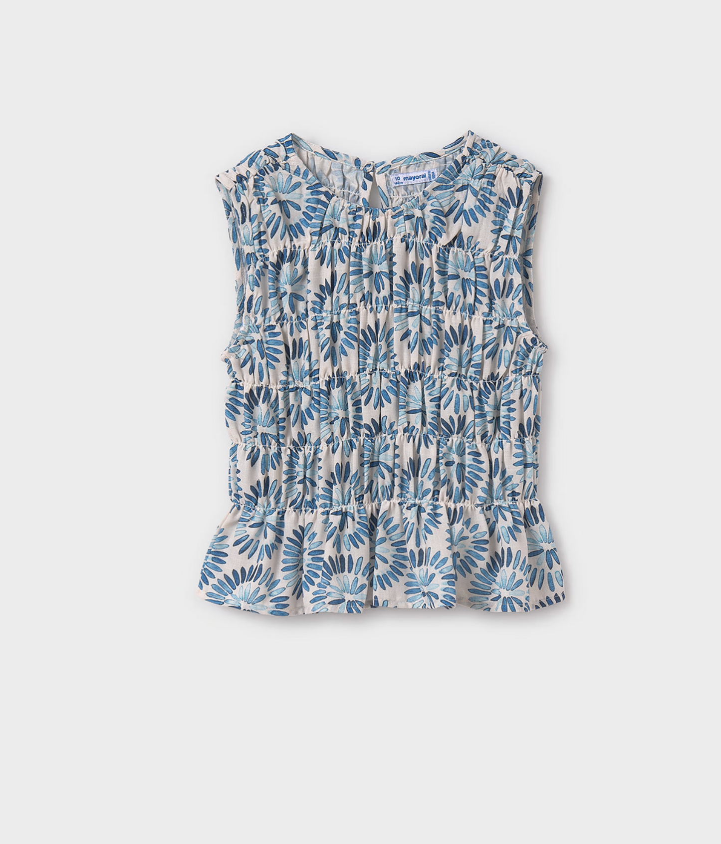 Mayoral - Blue Flower Printed Smocked Top