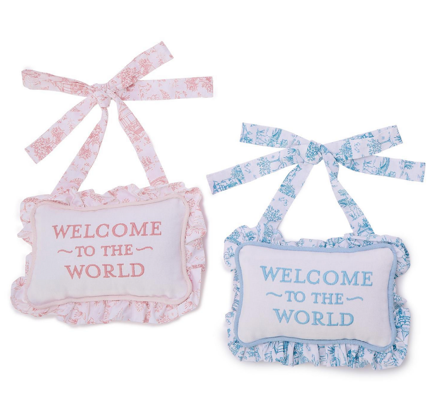 Two's Company - Welcome to the World Embroidered Ruffle Pillow Door Hanger
