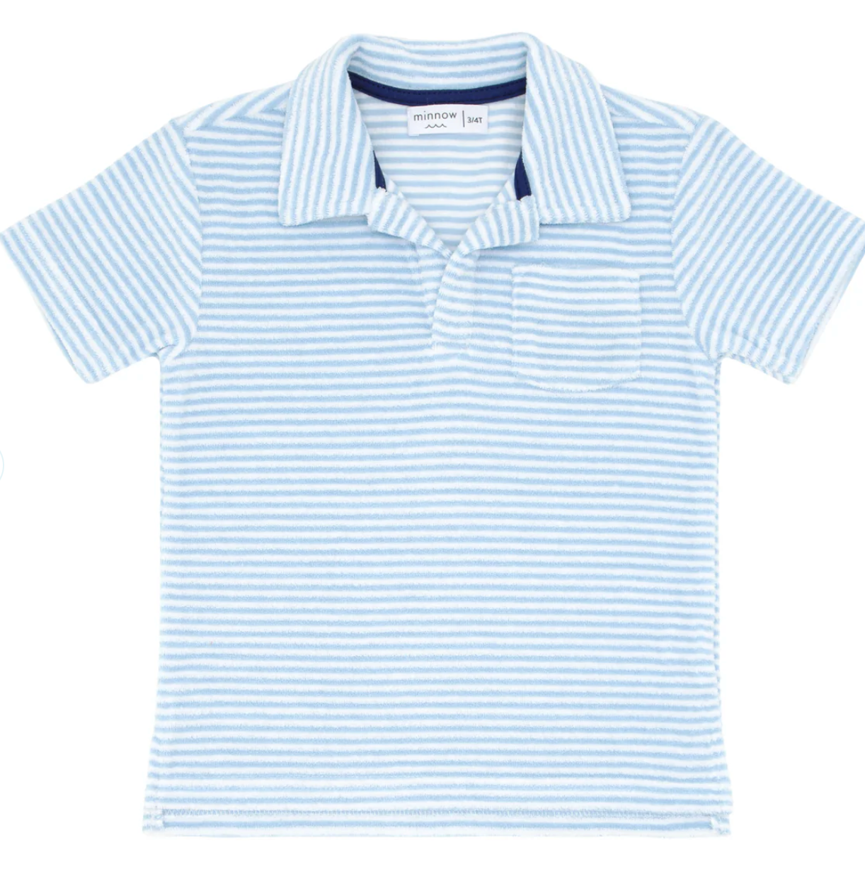 Minnow - Boys Powder Blue Stripe French Terry Polo