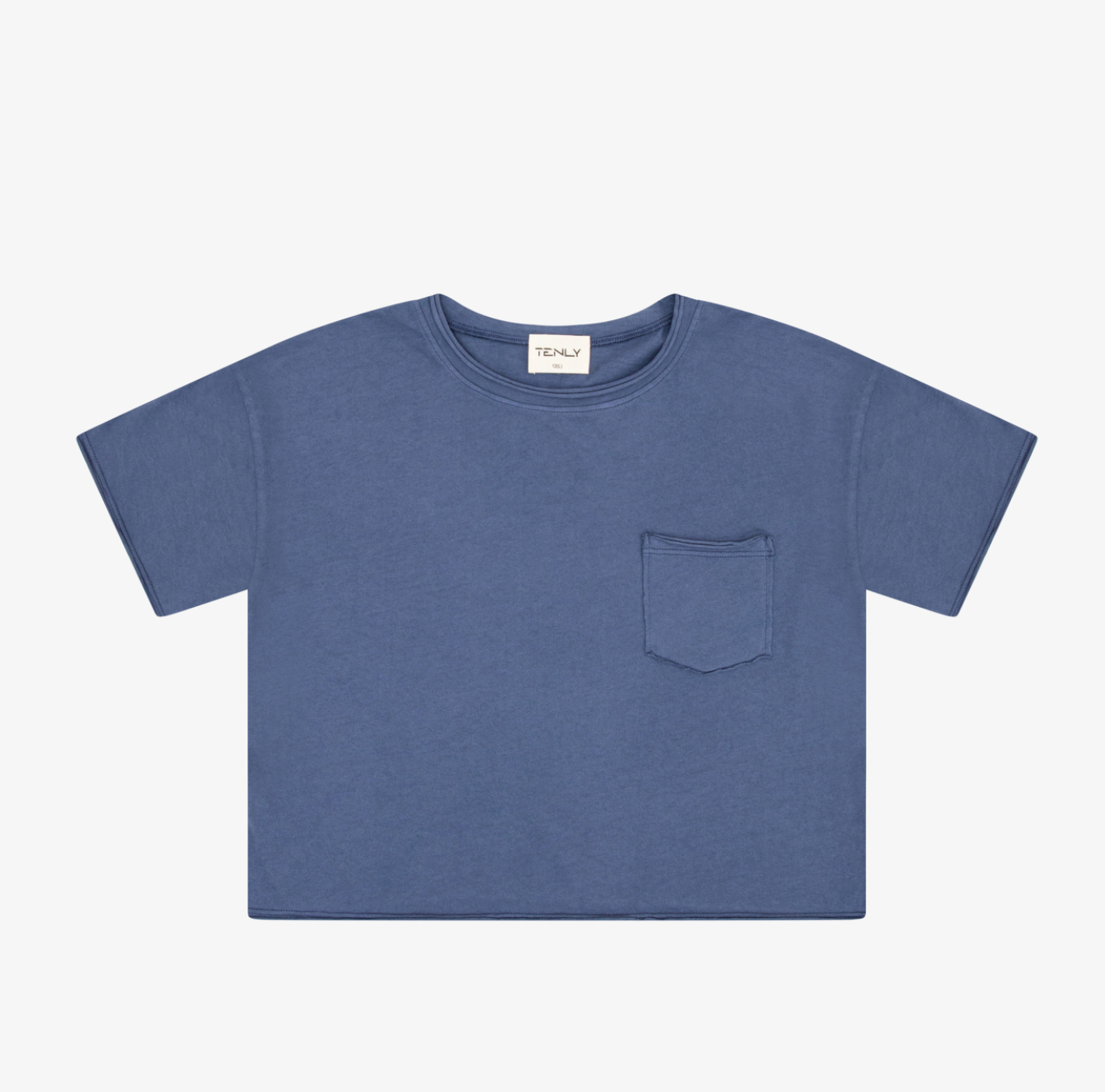 Indigo Storm cotton cropped tee by TENLY, featuring a stylish short-sleeve design and relaxed fit on a flat lay.