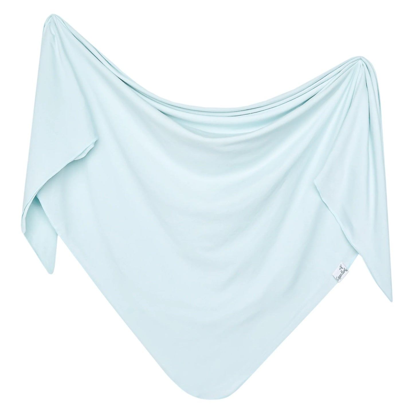 Copper Pearl Air Knit Swaddle Blanket, soft breathable fabric, shown spread out with a baby wrapped inside for comfortable sleep.