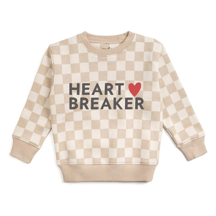 Heartbreaker Checkered Valentine's Day Sweatshirt - Natural