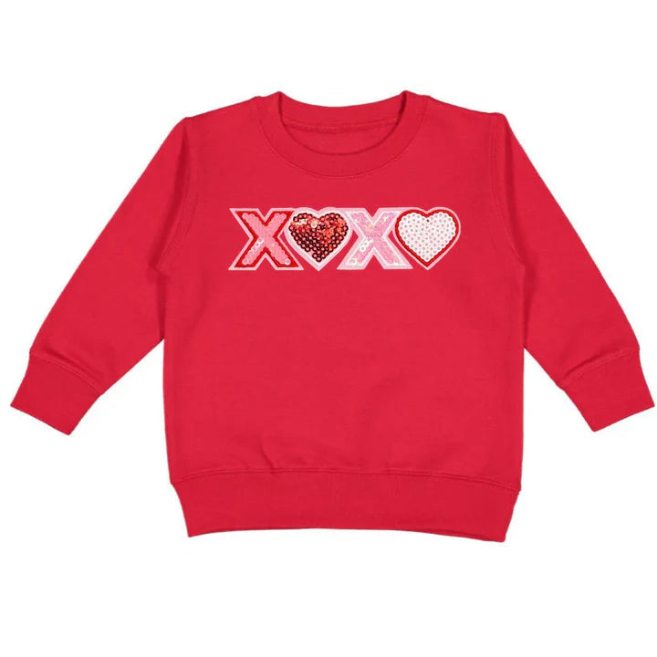 Sweet Wink - XOXO Sequin Patch Valentine's Day Sweatshirt - Red