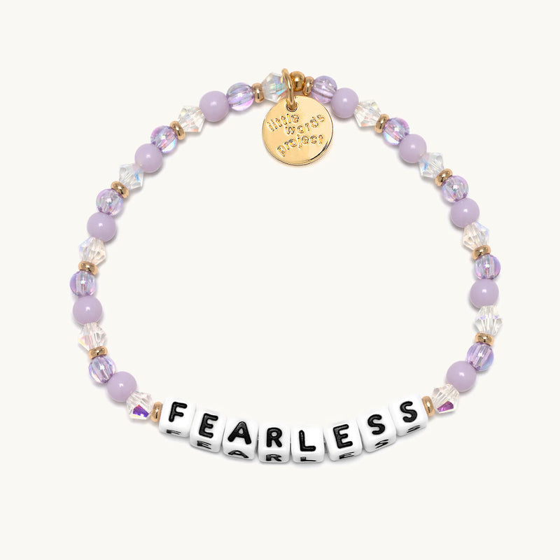 Little Words Project bracelet with the word "Fearless" in silver tone, featuring a delicate chain and charm design.