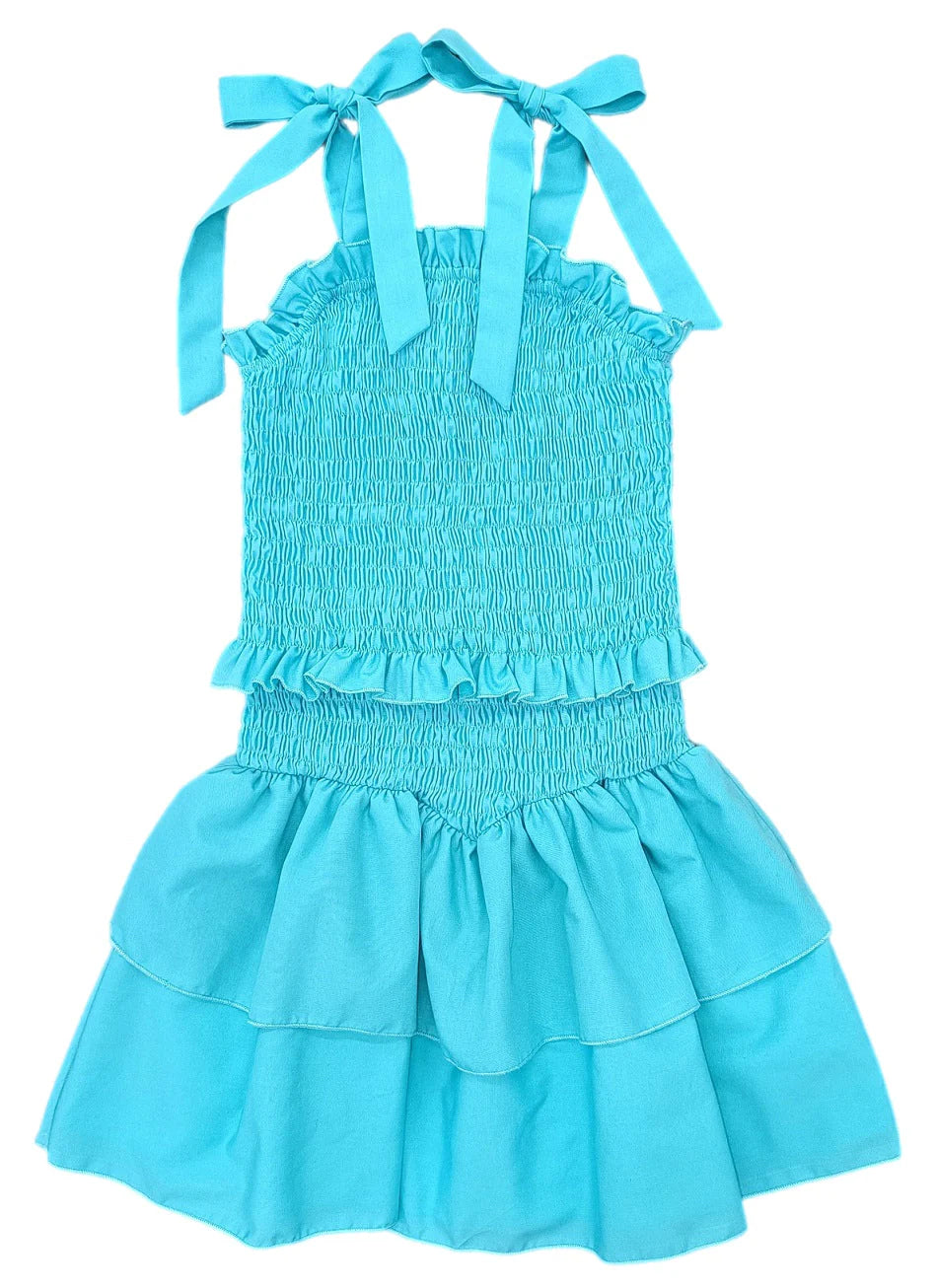 James & Lottie - Smocked Woven Dress BE, Turquoise