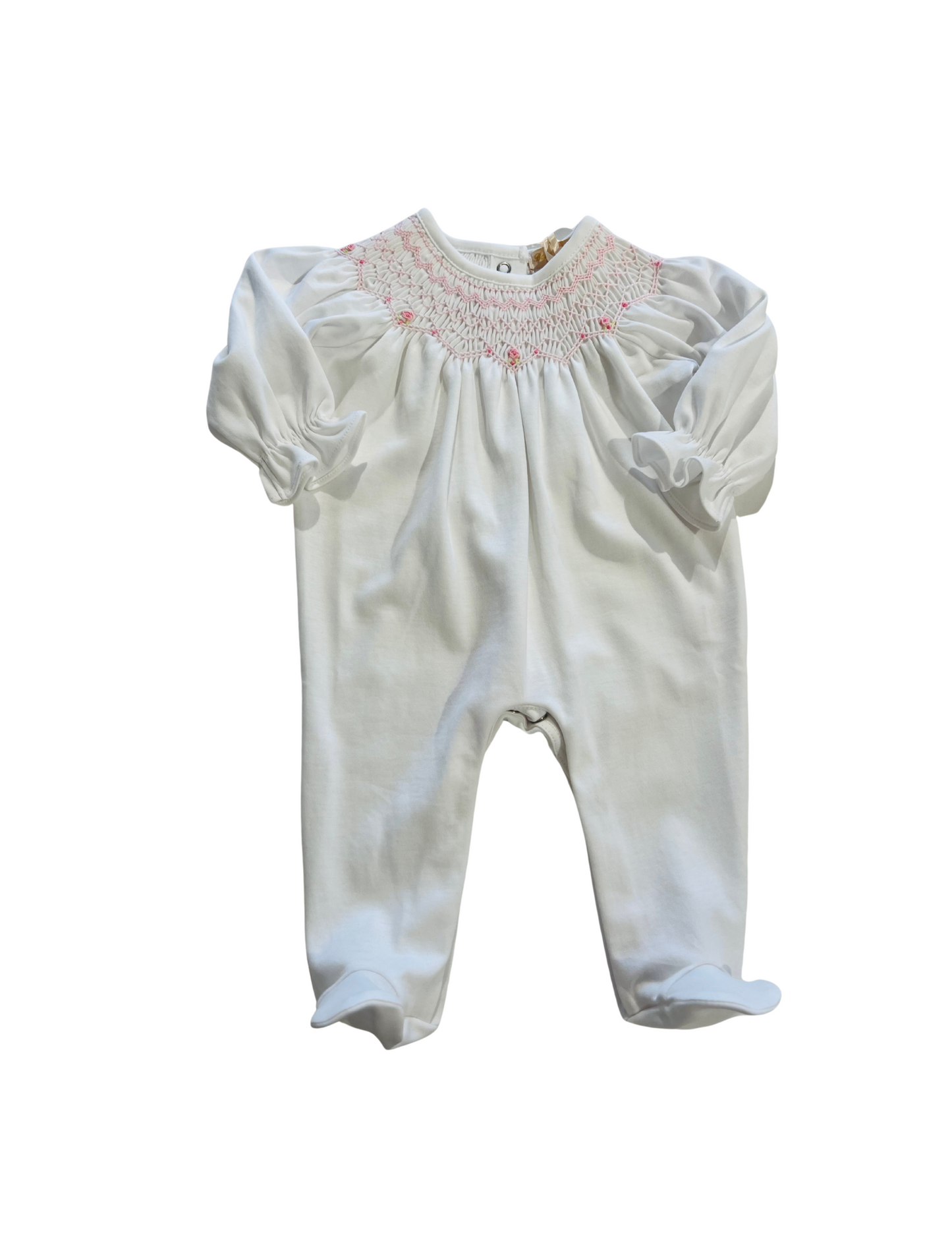 Baby Club Chic - White Smocked Bishop Footie w/ Embroidery