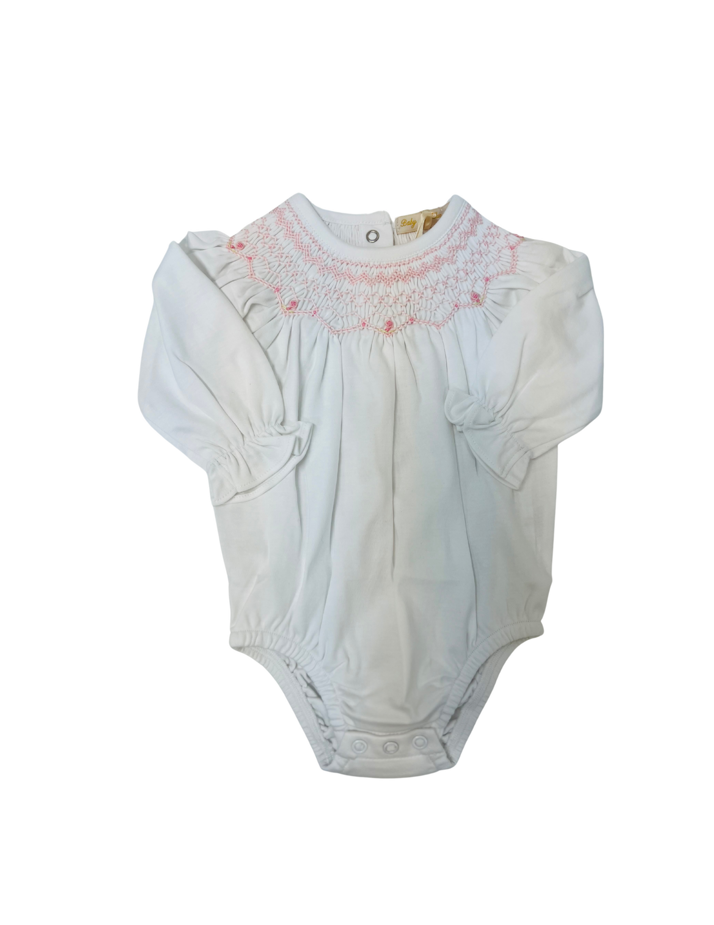 Baby Club Chic - White Smocked Bishop Bubble w/ Embroidery