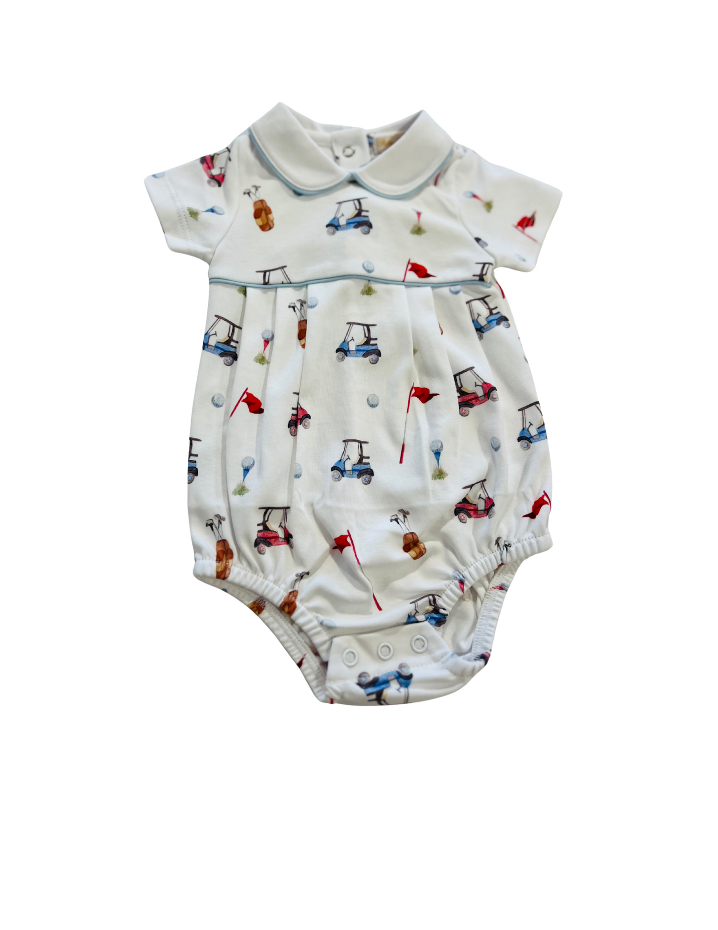 Baby Club Chic - Golf Printed Bubble with Peter Pan Collar