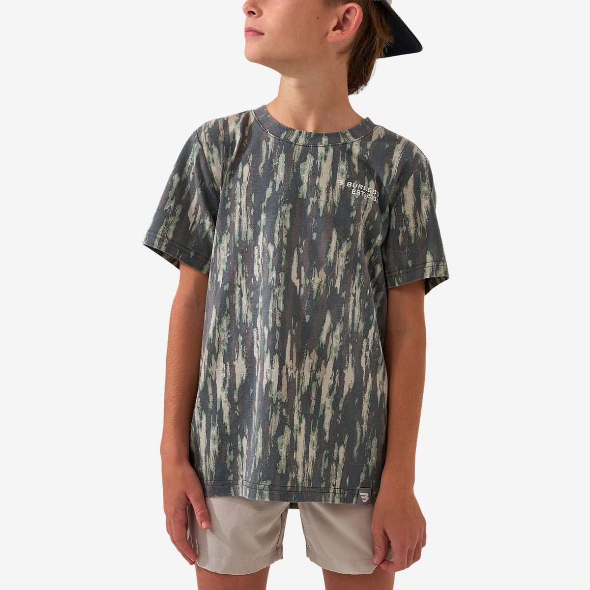 Burlebo youth vintage washed Midland Camo graphic tee featuring Proverbs 27:17 design