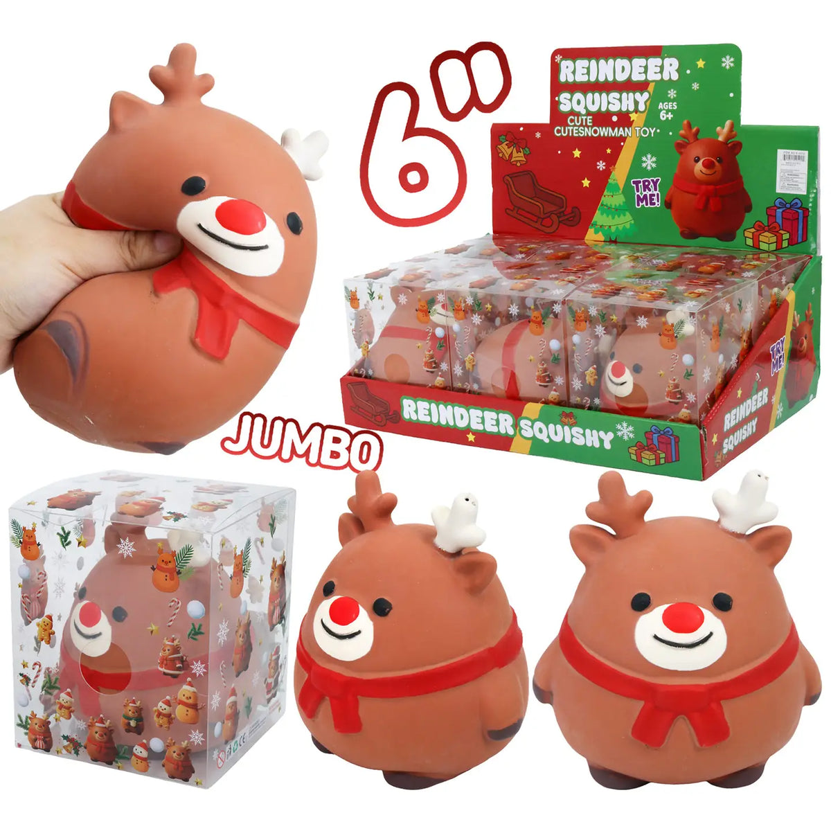 Jumbo 6 Inch Christmas Reindeer Fluffy Slime Filled Squishy