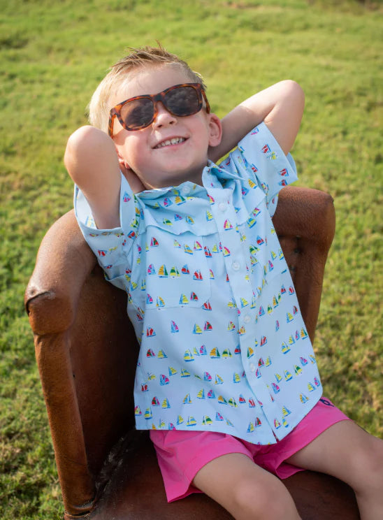 Blue Quail Clothing Co. boys and girls polo shirt with UPF50 protection, pink front, short sleeve, stylish and sun-safe.