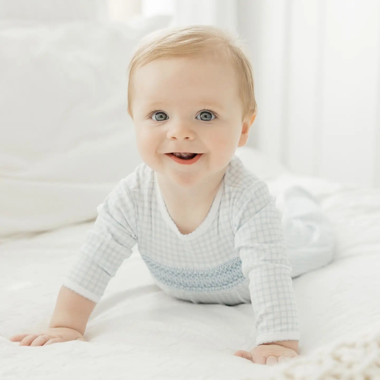 Peek-A-Boo Wishes Smocked Footie - Light Blue