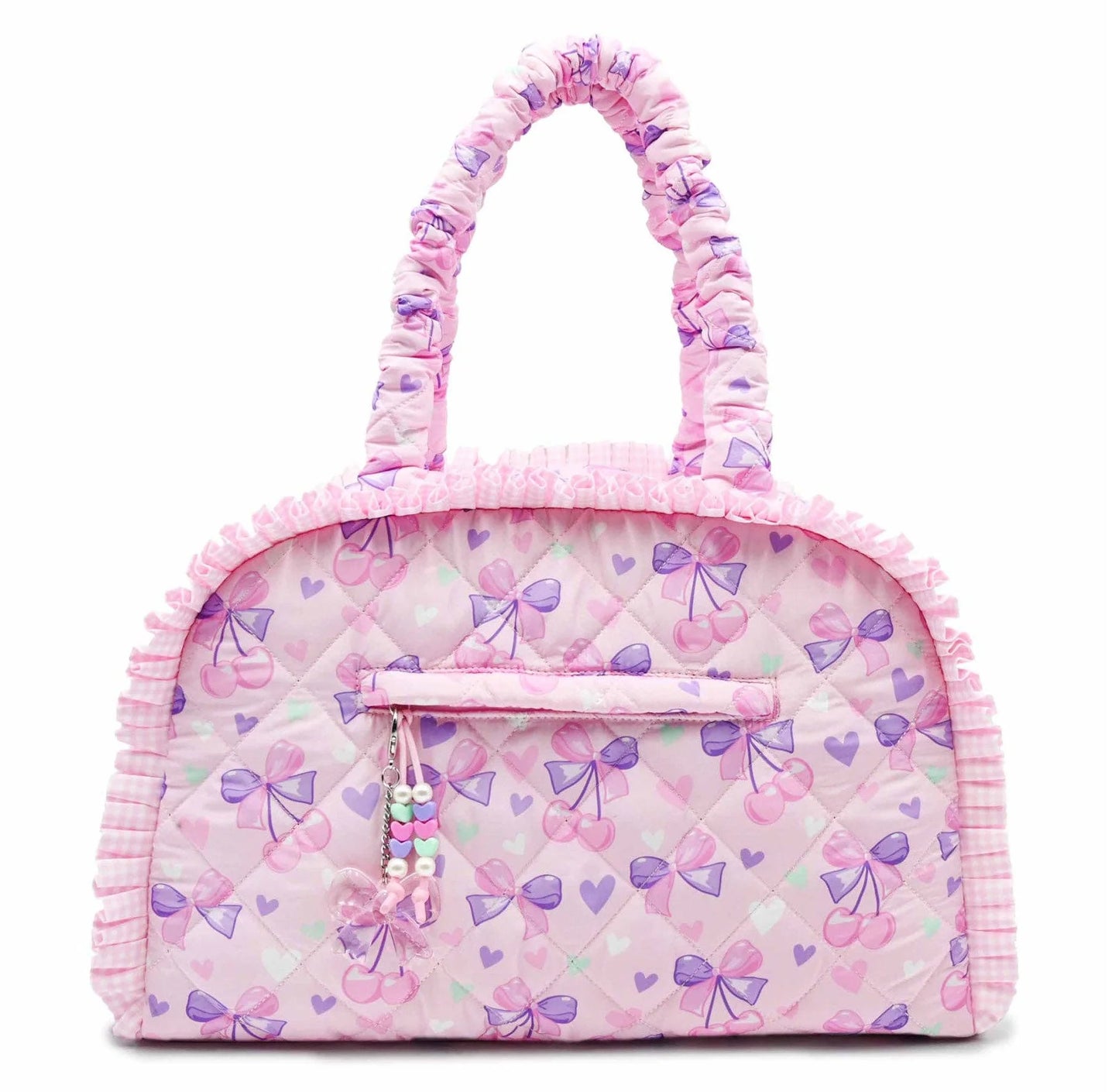 Quilted Cherry Bow Printed Medium Duffle Bag
