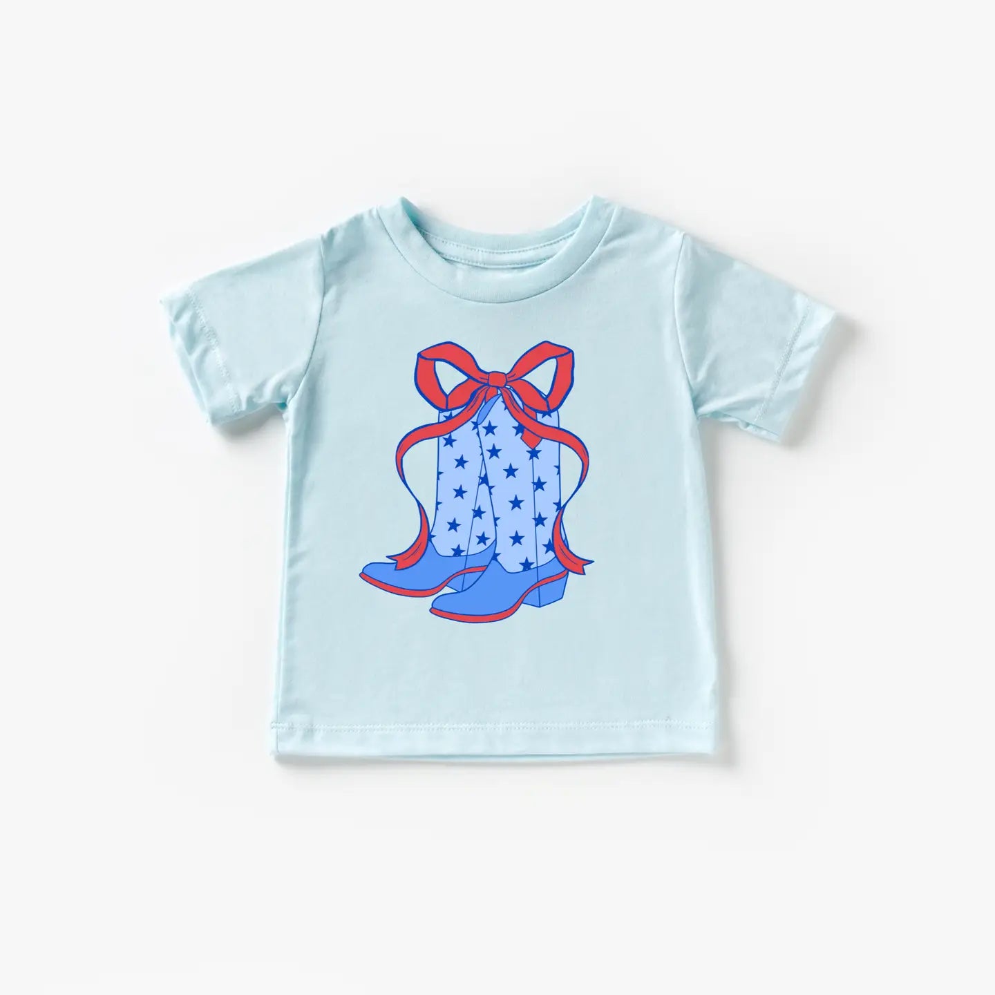 Coquette Bow and Cowboy Boots Ice Blue Tee