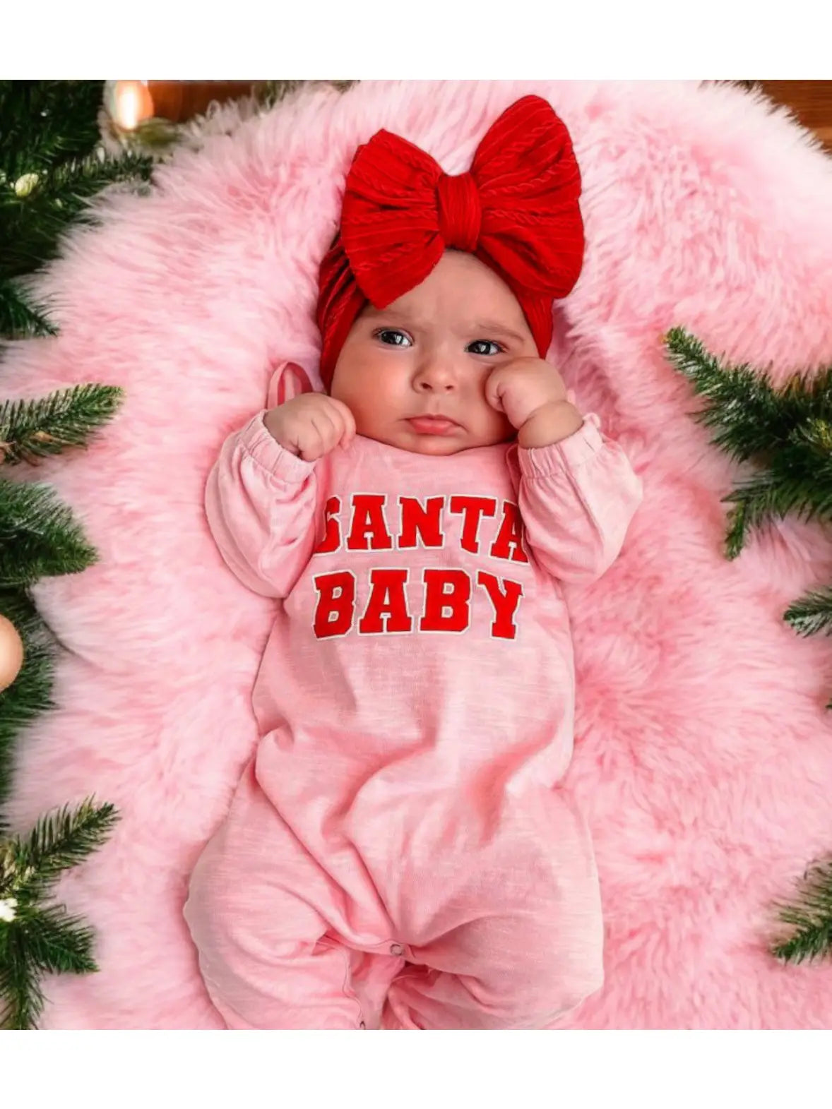 Santa Baby Pink / Organic Long Sleeve Ruffle Jumpsuit