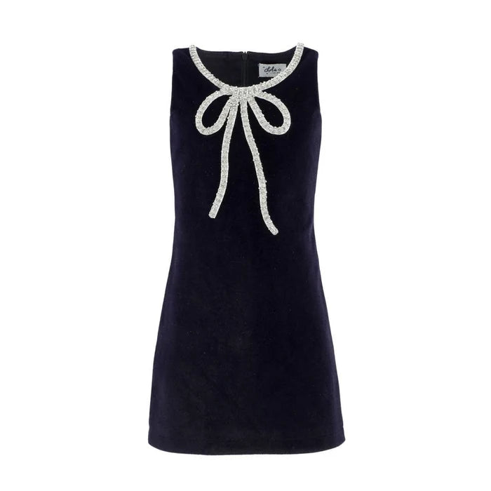 black velvet dress with rhinestone bows Bow Princess This black velvet formal The Black Halter Bowknot Select Jacket & Vest Size:EU56/US46 Shirtdress