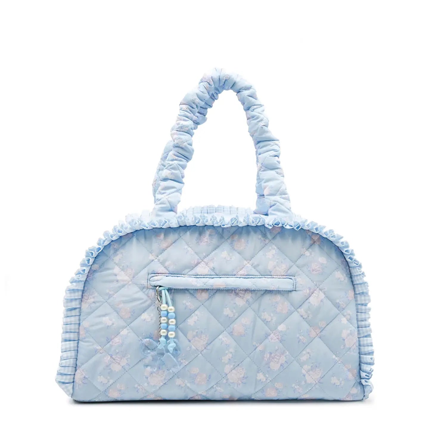 Blue Quilted Floral Printed Medium Duffle Bag