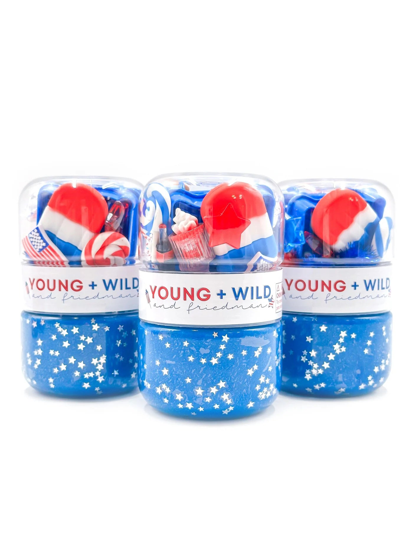 Young Wild and Friedman Fourth of July Grab & Go Dough Jar with festive red, white, and blue packaging and fresh dough inside