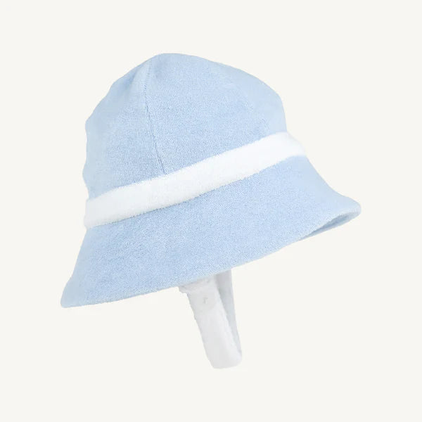 Henry's Boating Bucket Hat in Beale Street Blue and Worth Avenue White by The Beaufort Bonnet Company, showing terrycloth fabric and brim.