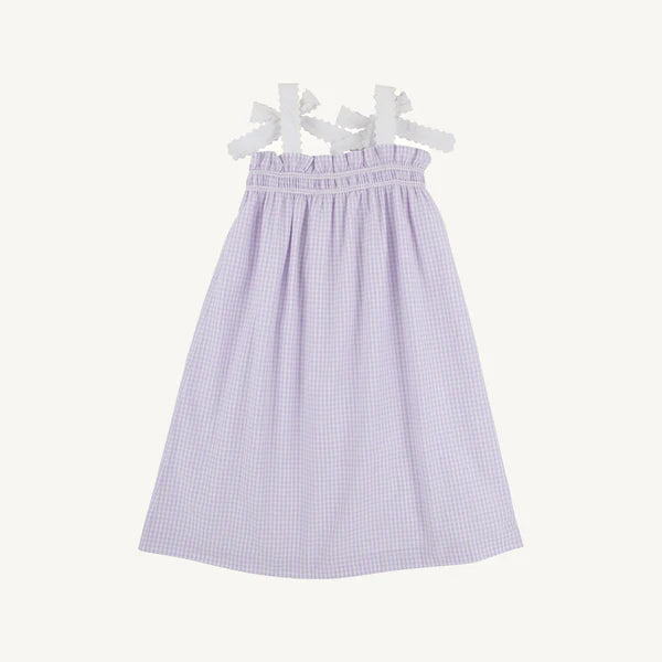 Lauderdale Lavender Gingham Lainey's Little Dress by The Beaufort Bonnet Company, featuring a lavender gingham pattern and soft cotton fabric.