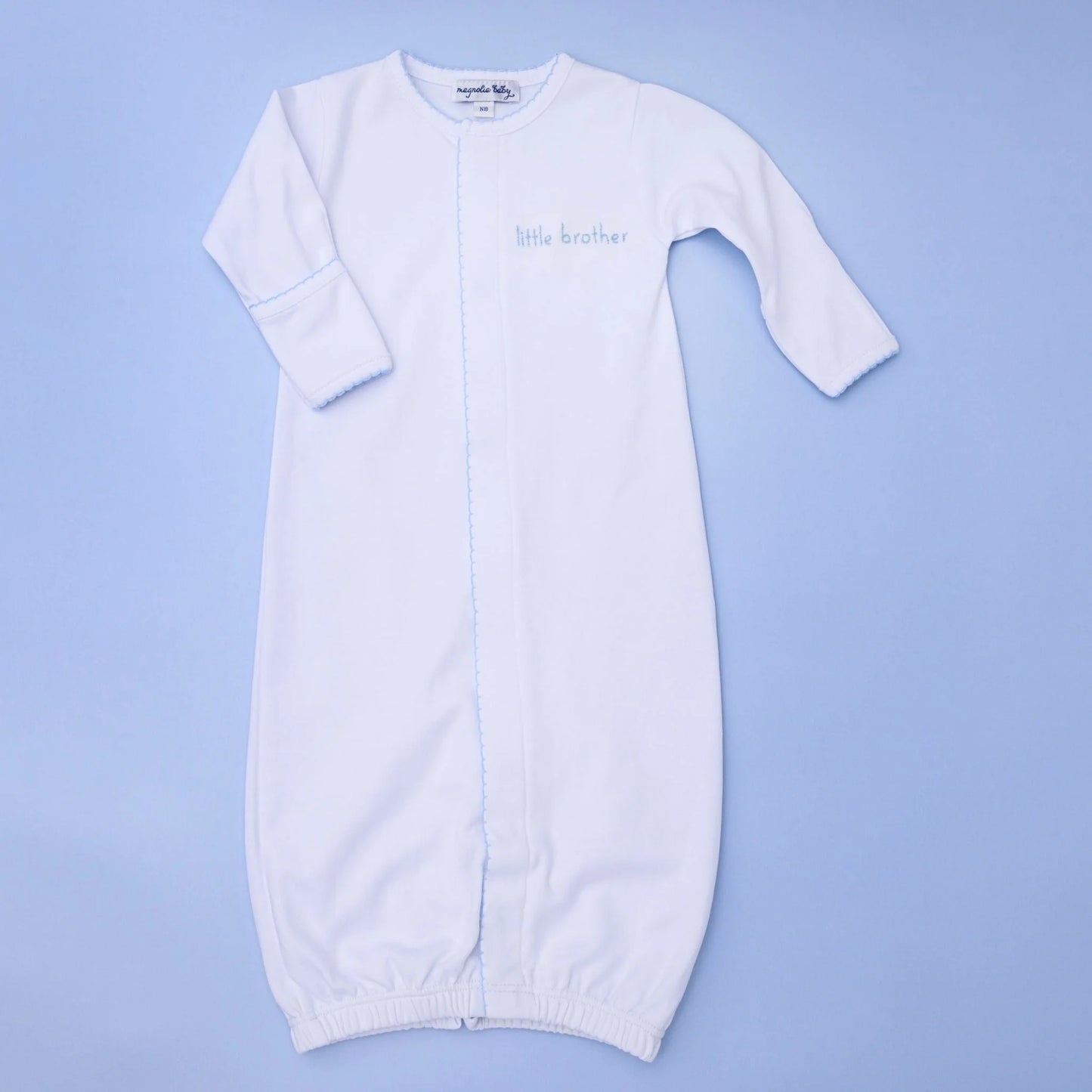 Magnolia Baby Little Brother embroidered converter, soft fabric with embroidered text, designed for comfortable baby accessories.