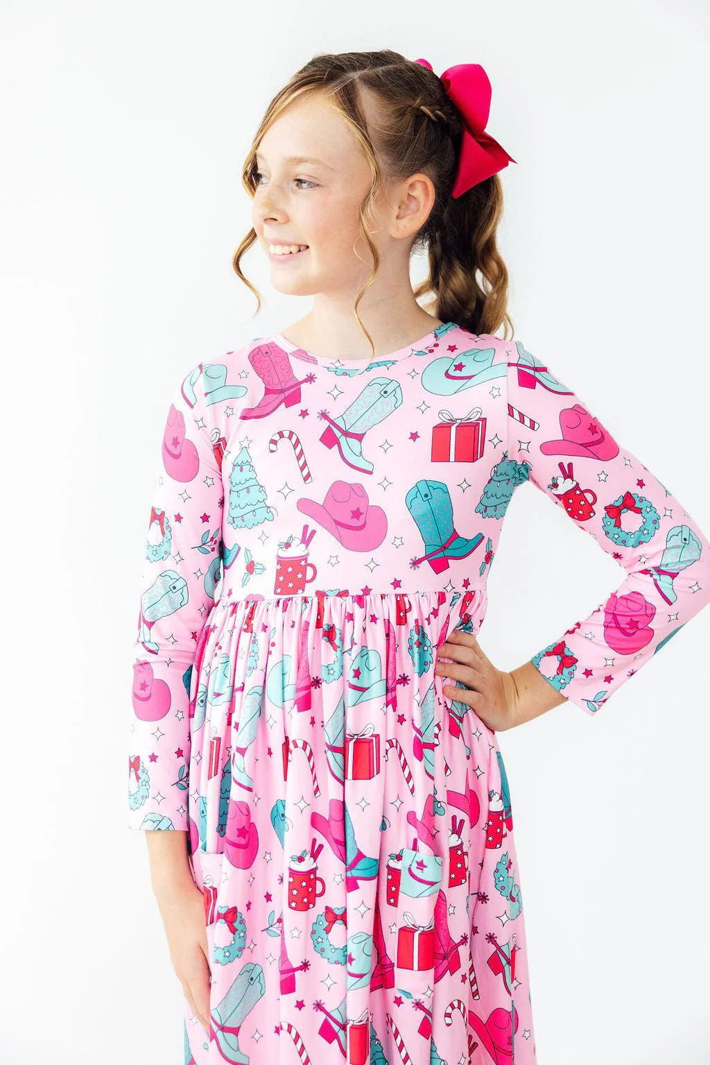 Mila & Rose - Christmas Cowgirl L/S Pocket Twirl Dress 7/8 Mila & Rose - Christmas Cowgirl L/S Pocket Twirl Dress 7/8