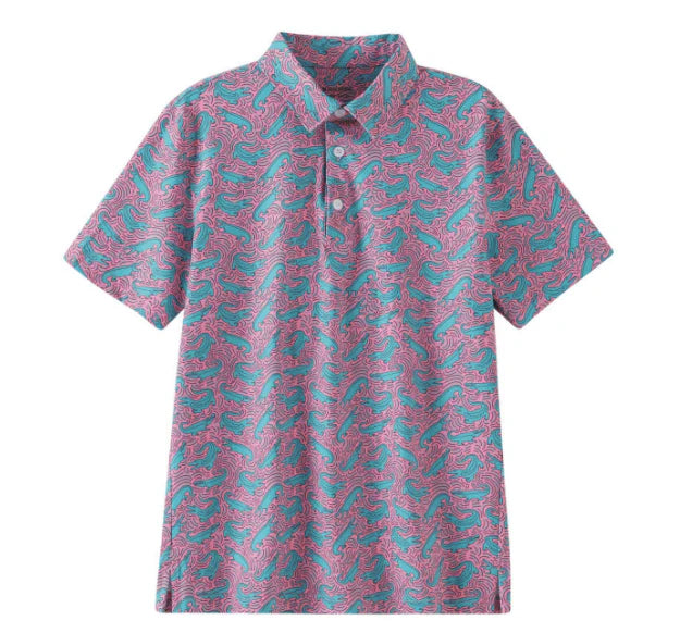 Neon Gators Performance Polo by Meripex, bright neon green shirt with a collar and short sleeves, ideal for athletic wear.