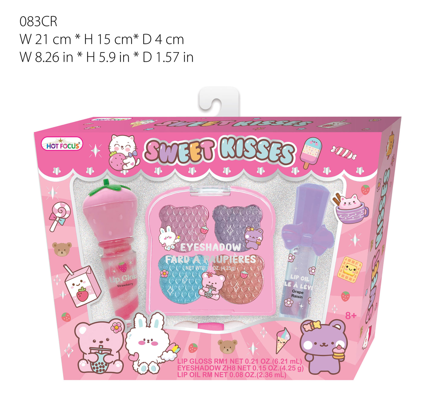 Hot Focus Critters Sweet Kisses makeup palette with colorful eyeshadows and playful packaging.