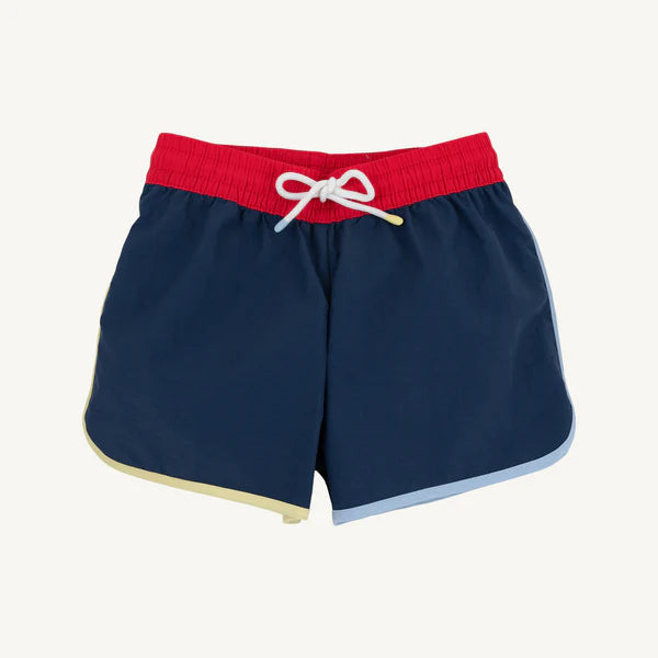 Colorful Tanner Trunks by The Beaufort Bonnet Company in Nantucket Navy, Richmond Red, Beale Street Blue, and Lake Worth Yellow.