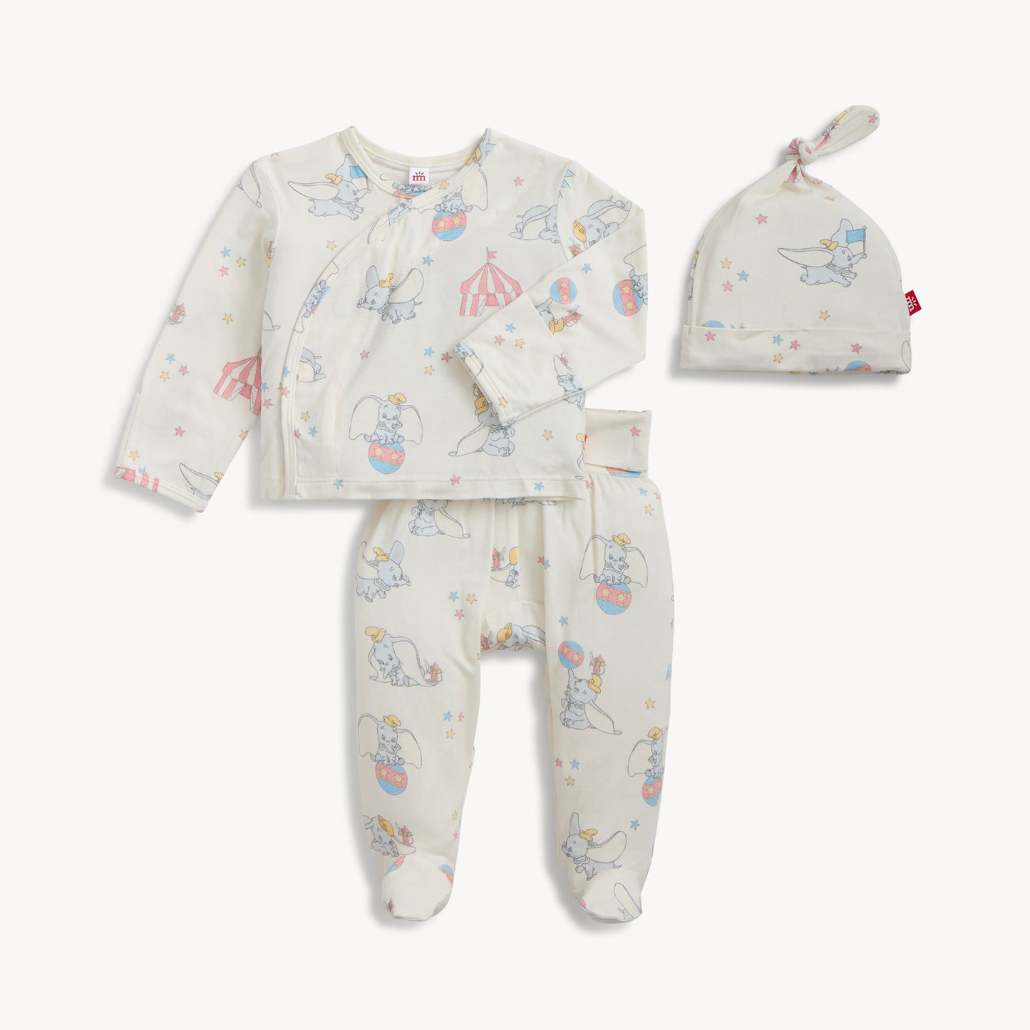 Dumbo Circus Modal Magnetic Kimono Set for babies, featuring colorful Dumbo and circus theme, by Magnetic Me.