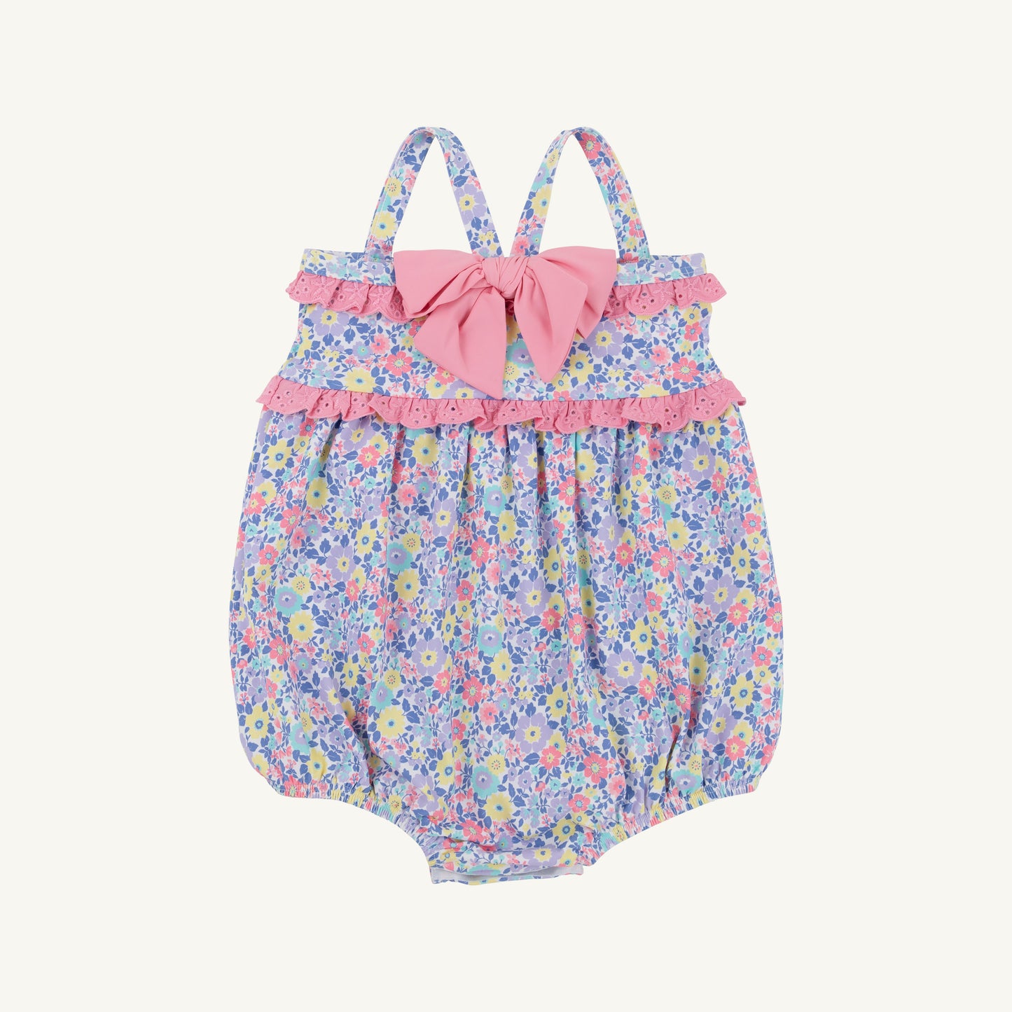 Hot pink St. Bart's bubble bathing suit for pets by The Beaufort Bonnet Company, featuring Briar Patch Petals and Hamptons design.