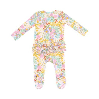Angel Dear - Amelia Floral Ruffle Zip Footie