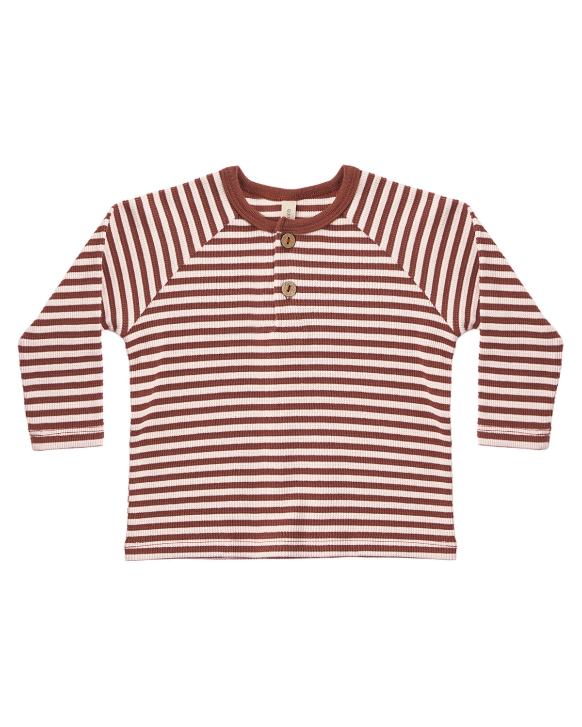 Candy Stripe Henley Knit Top by Quincy Mae featuring colorful stripes and a buttoned neckline, perfect for casual wear.