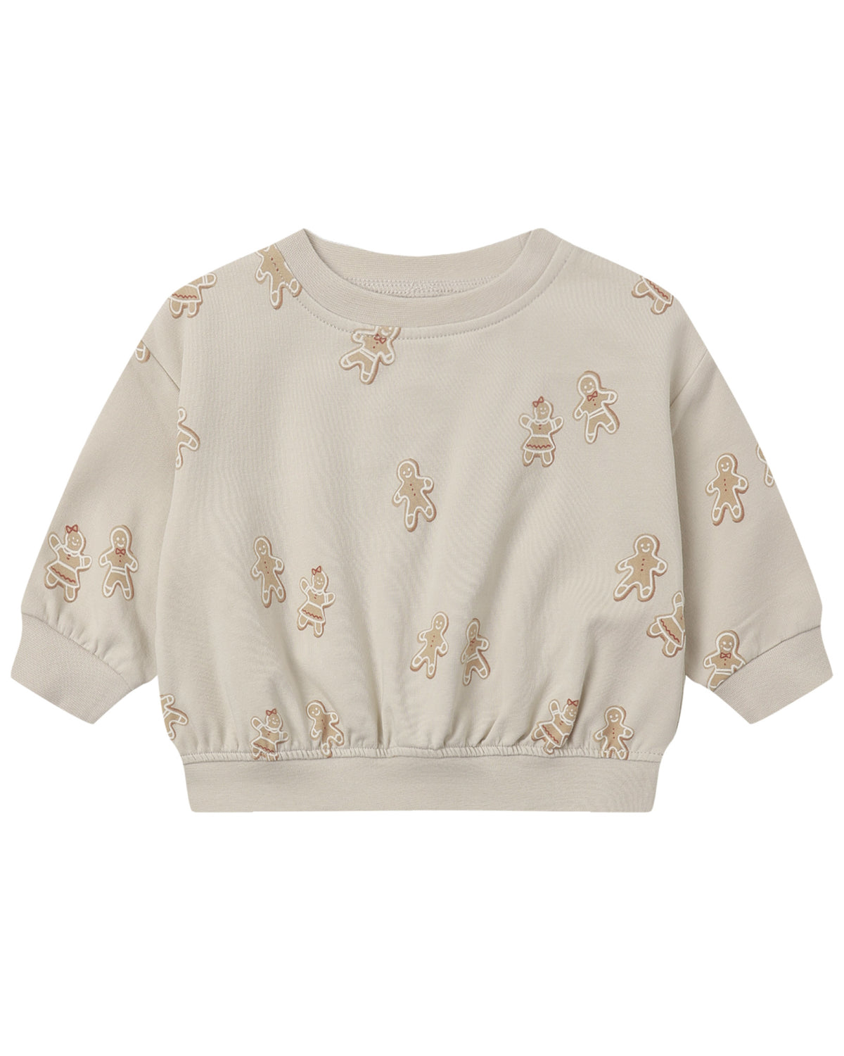 Quincy Mae gingerbread relaxed fleece sweatshirt with a cozy, soft fabric and festive gingerbread pattern on the front.