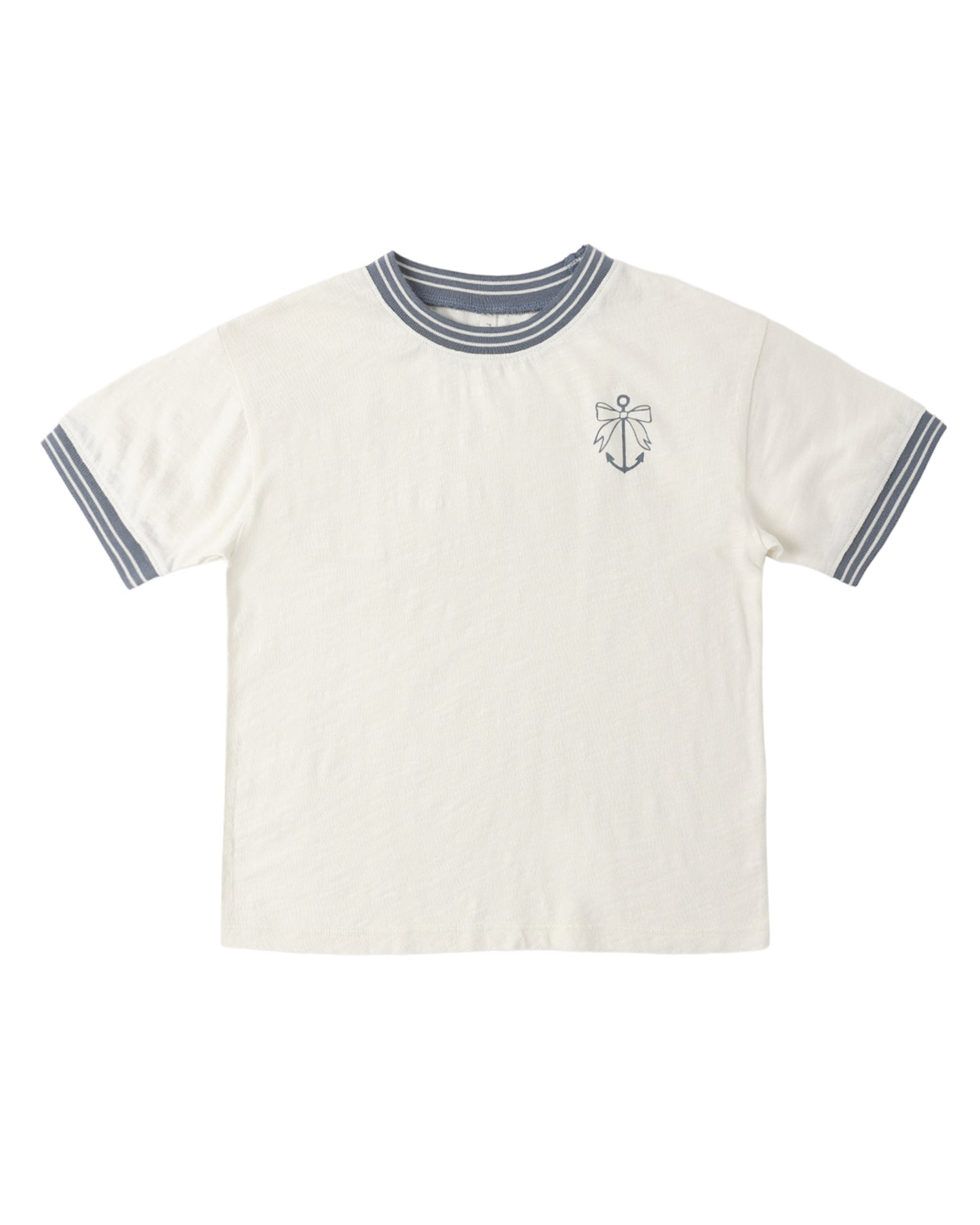 Rylee & Cru Anchor Bow Ringer Tee featuring a nautical anchor graphic and colorful bow, perfect for casual kids' wear.