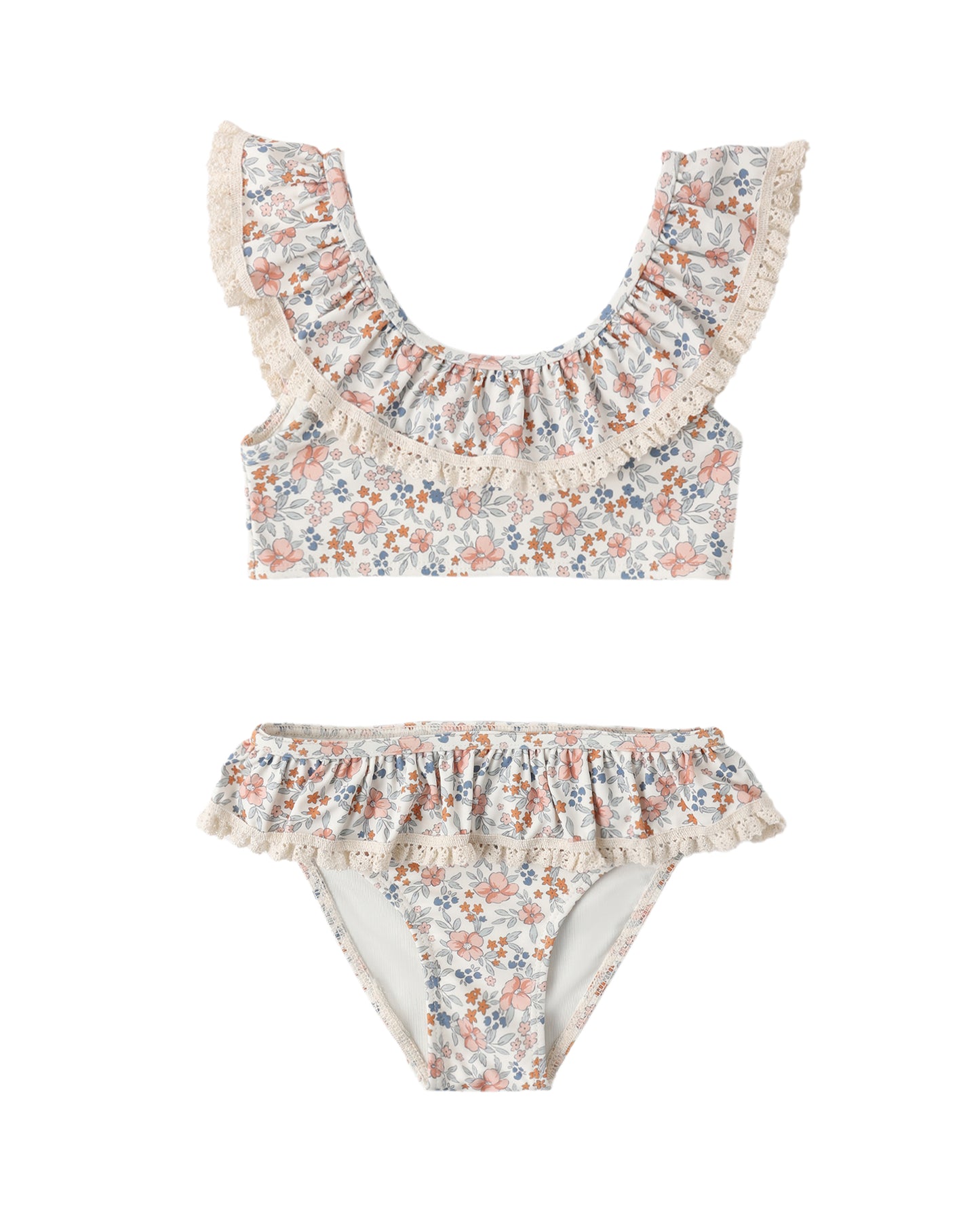Rylee & Cru Flower Field Margot Bikini with colorful floral print, featuring a bikini top and bottom on a white background.