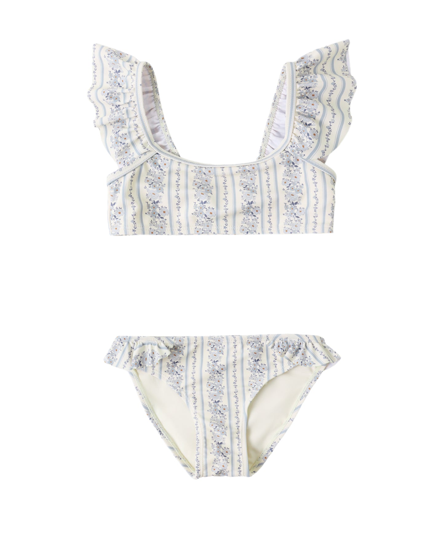 Blue floral Hanalei two-piece set by Rylee & Cru featuring a cropped top and matching skirt on a white background.