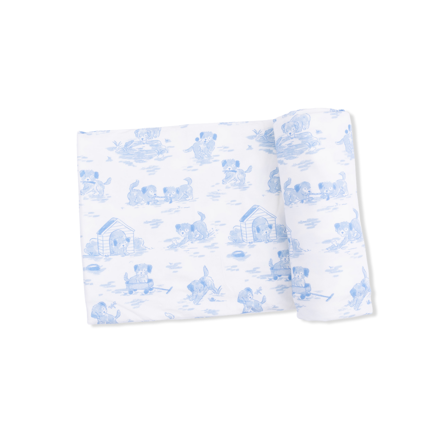 Puppy Toile Blue Swaddle Blanket