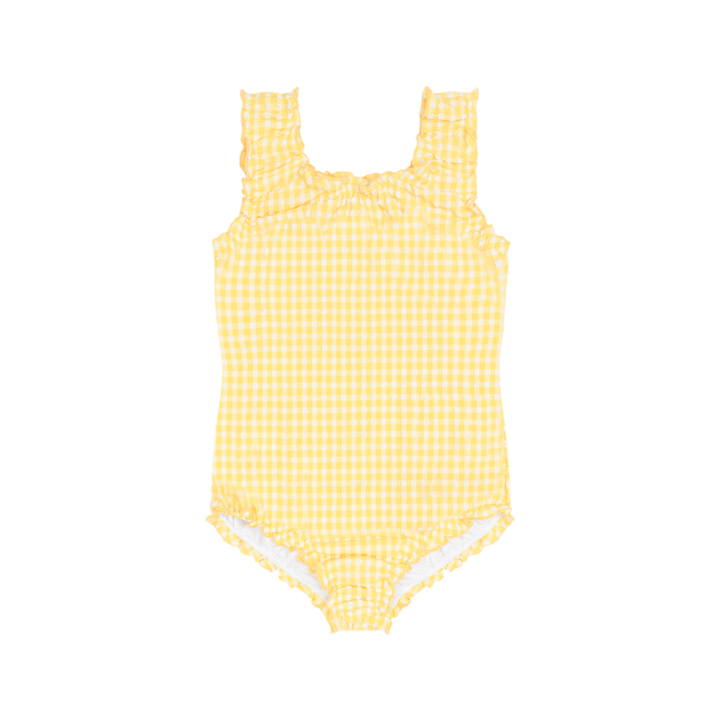 Girls' Soleil Gingham Scoop Neck One-Piece swimsuit by Minnow, featuring a cute gingham pattern and comfortable fit.