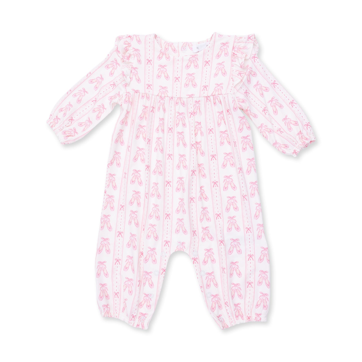 Angel Dear ballet shoes and ribbon ruffle sleeve romper for infants, featuring soft fabric and delicate design details.