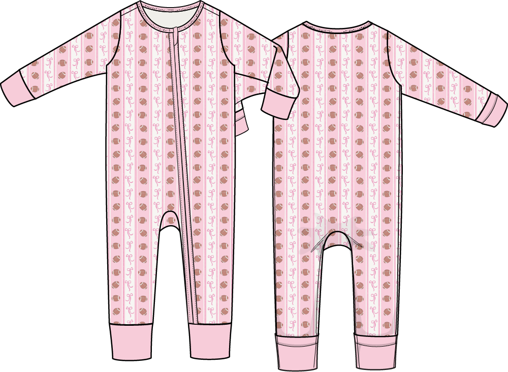 Angel Dear football bow stripe zip convertible romper for babies, featuring playful bow and stripe design in soft fabric.