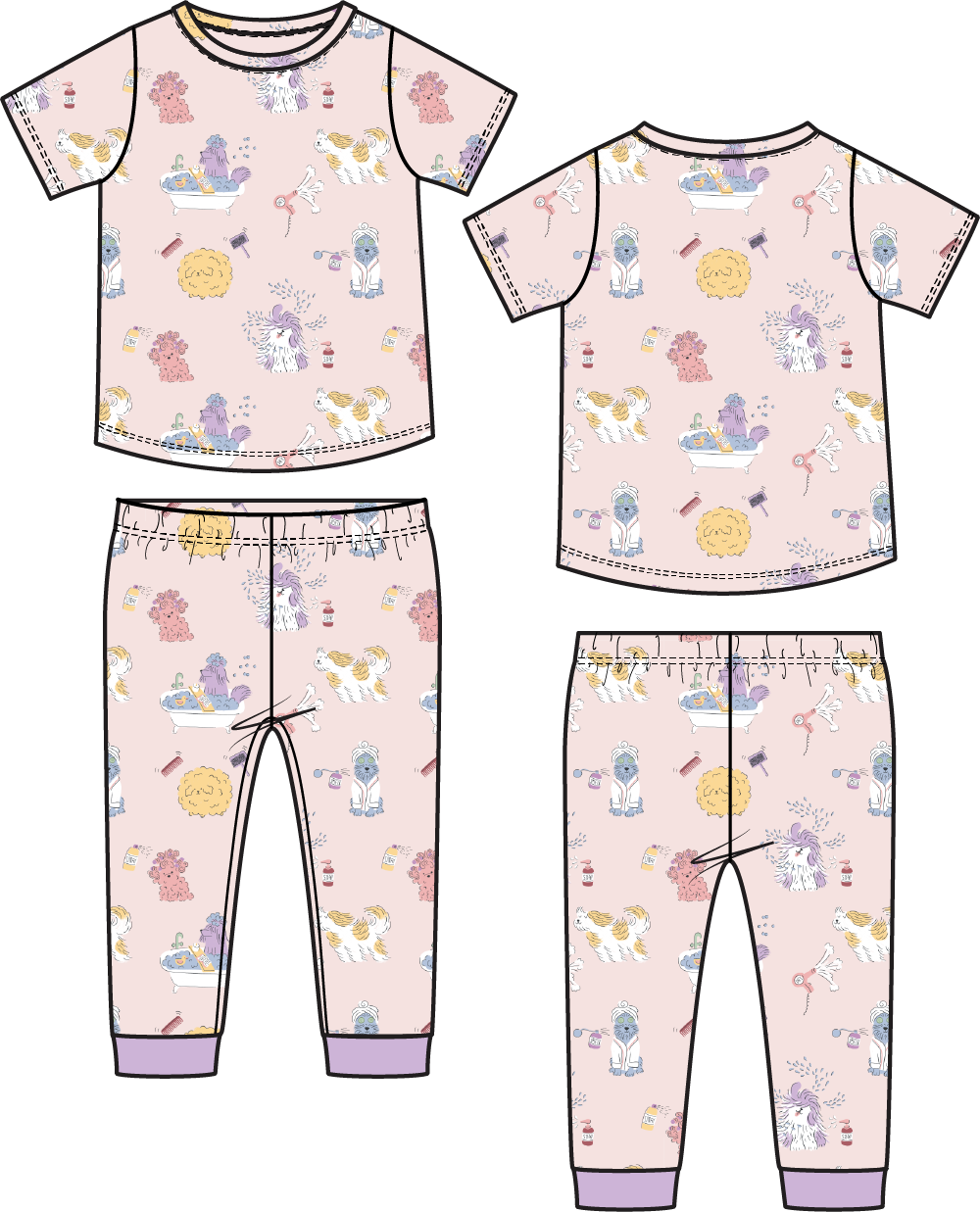 Angel Dear Spa Dogs short sleeve loungewear set featuring a cozy, lightweight fabric and playful dog print design.