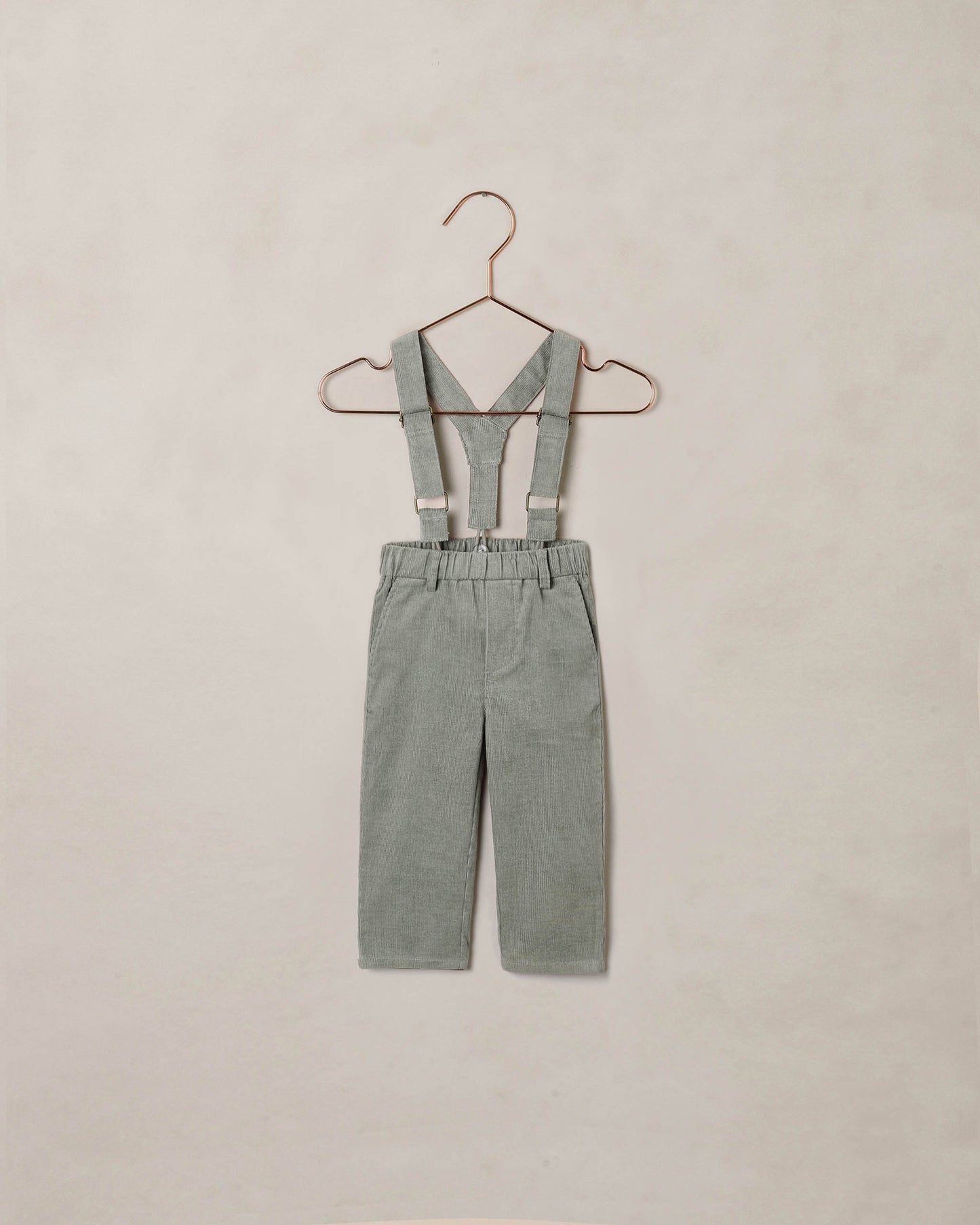 Eucalyptus suspender pant by Noralee, featuring high-waisted design with wide-leg silhouette and suspenders, in a soft fabric.